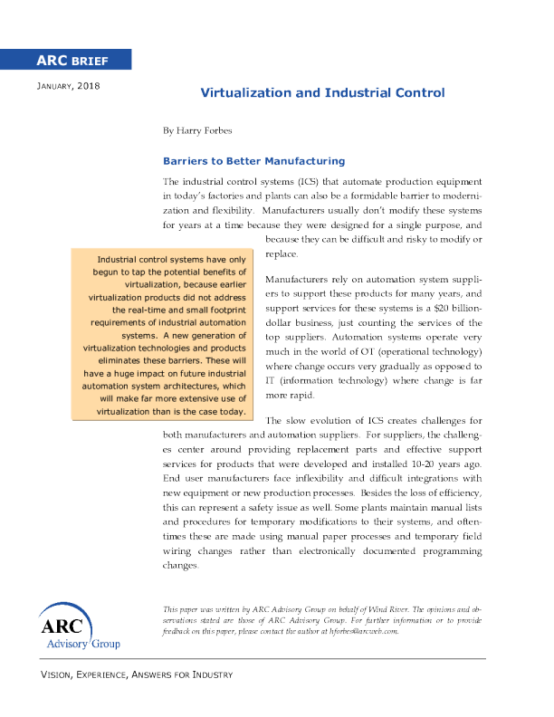 ARC简报：虚拟化与工业控制