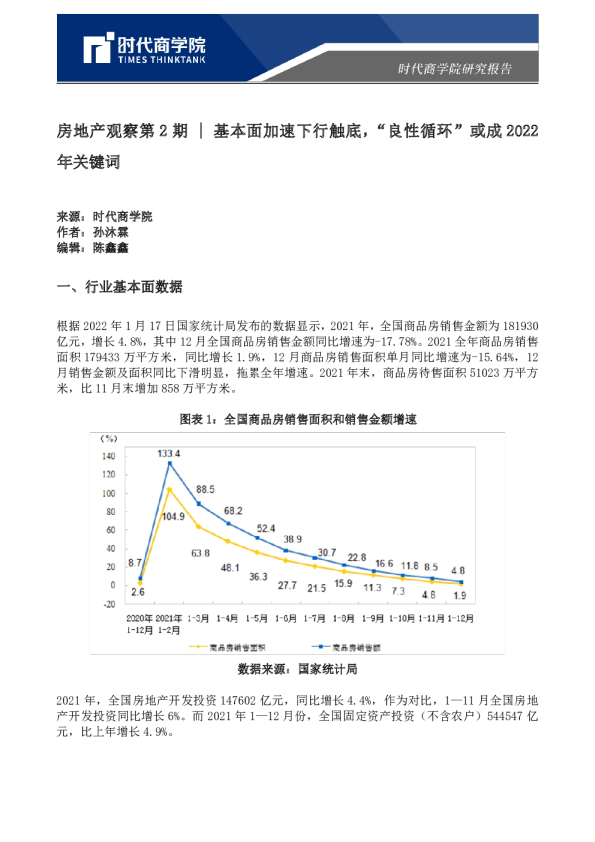 房地产行业观察第2期：基本面加速下行触底，“良性循环”或成2022年关键词