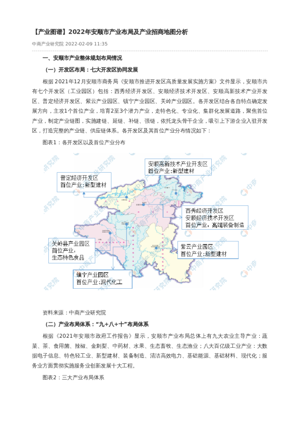【产业图谱】2022年安顺市产业布局及产业招商地图分析
