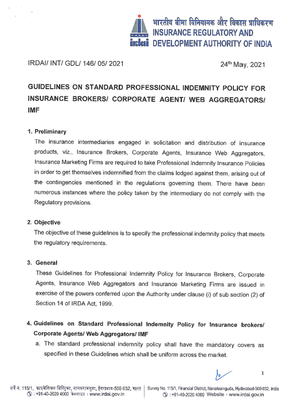 Guidelines on Standard Professional Indemnity Policy for Insurance Brokers/Corpo…