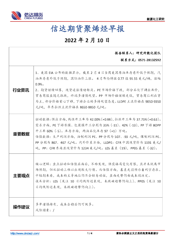 聚烯烃早报