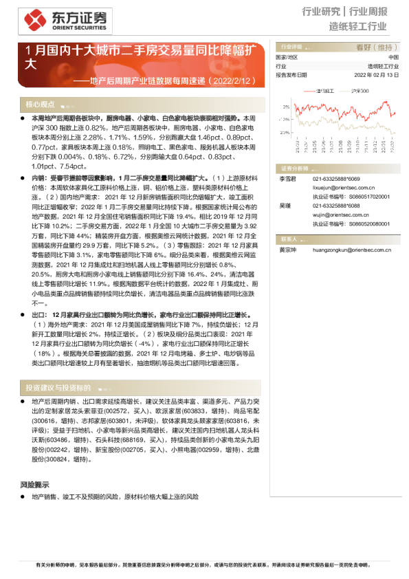地产后周期产业链数据每周速递：1月国内十大城市二手房交易量同比降幅扩大