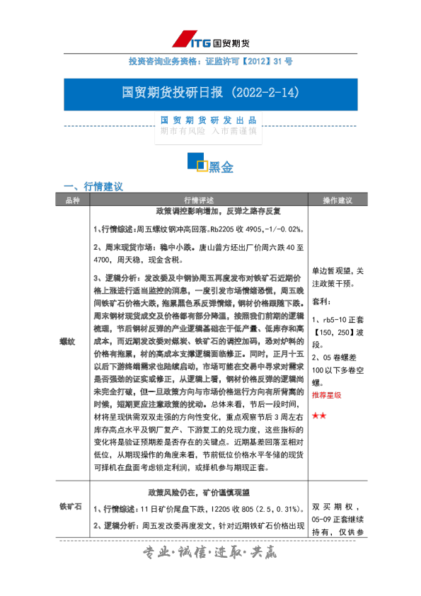 投研日报：黑金