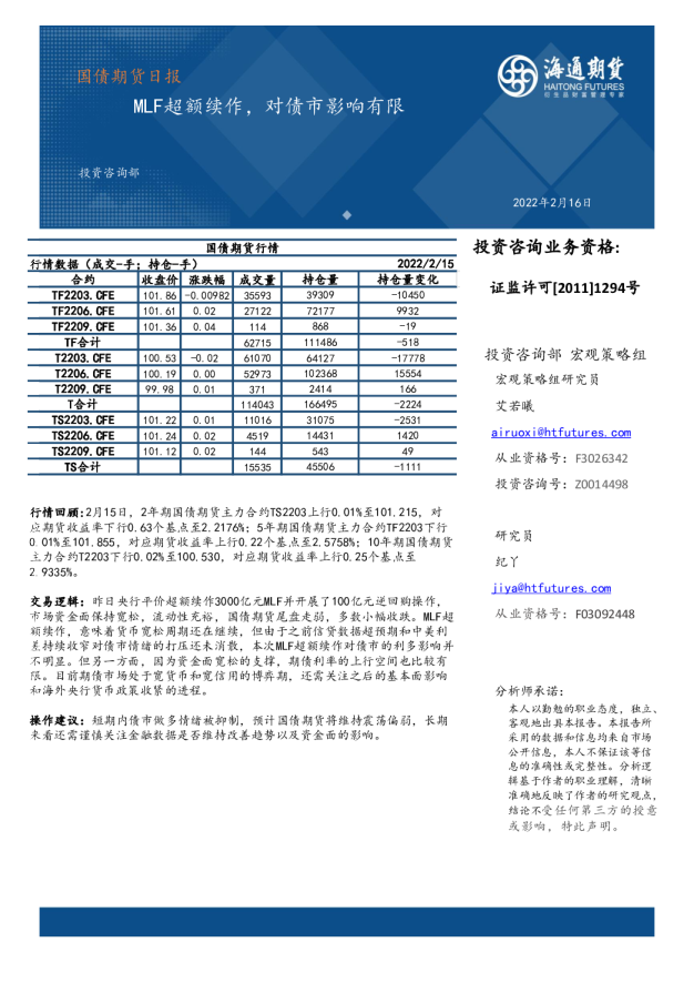 国债期货日报：MLF超额续作，对债市影响有限
