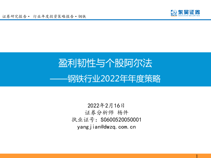 钢铁行业2022年年度策略：盈利韧性与个股阿尔法