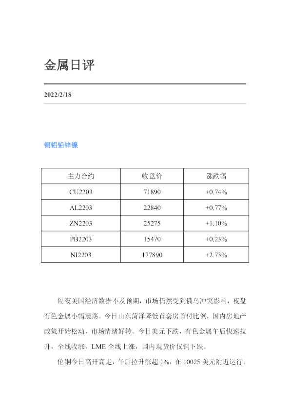 金属日评