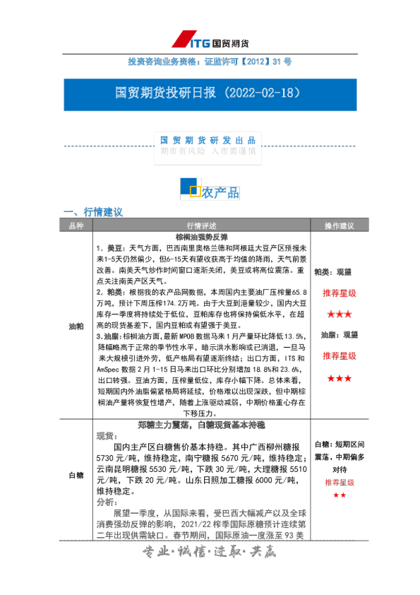 投研日报：农产品