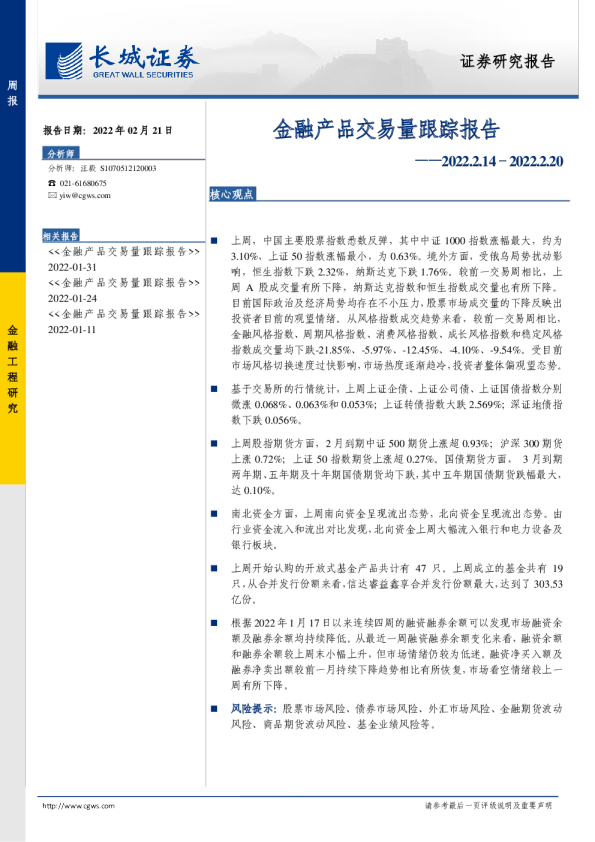 金融产品交易量跟踪报告