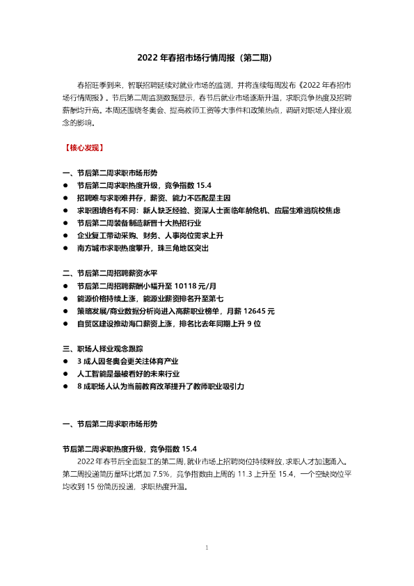 2022年春招市场行情周报（第二期）
