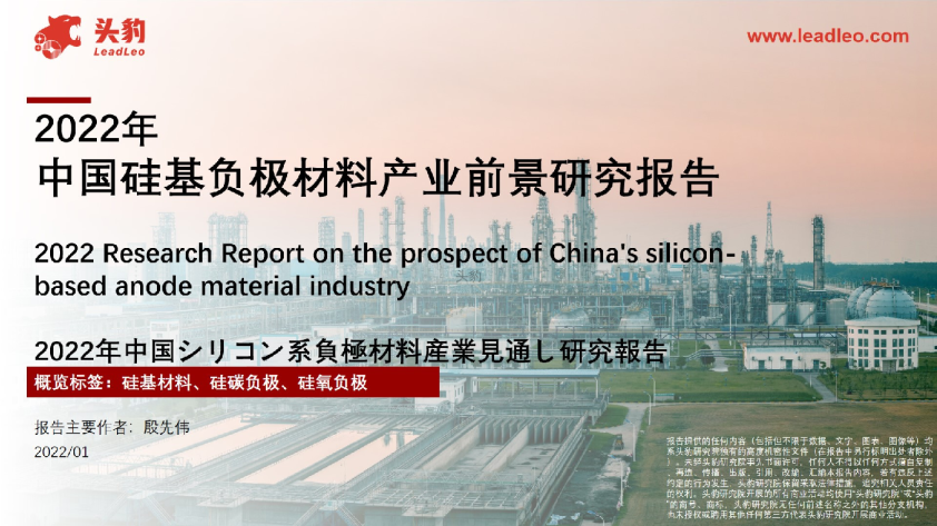 2022年中国硅基负极材料产业前景研究报告