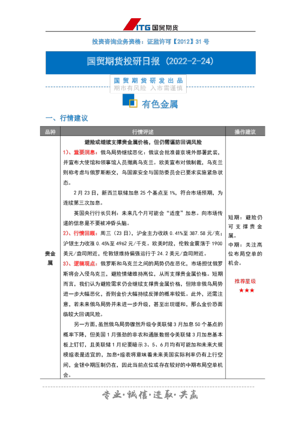 投研日报：有色金属