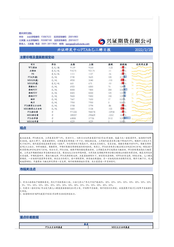 兴证研发中心PTA&乙二醇日报
