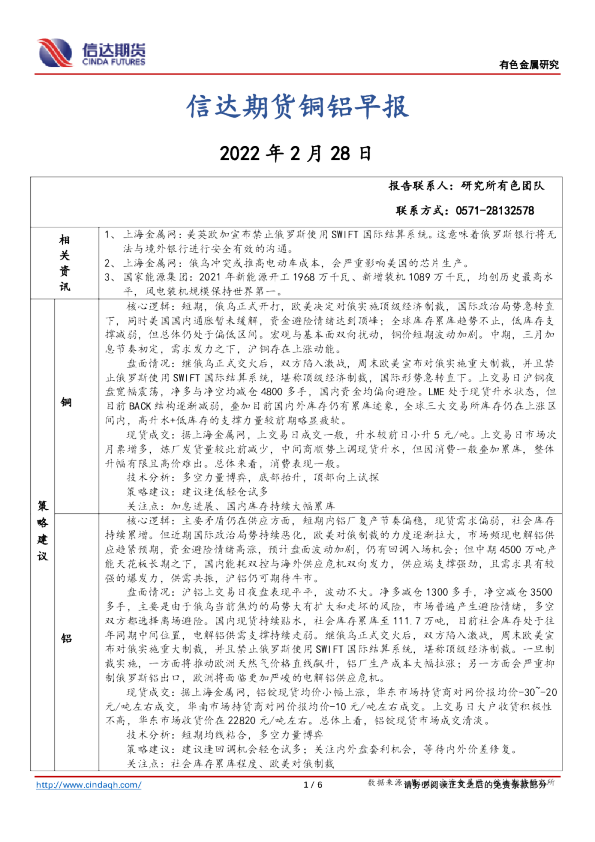 铜铝早报
