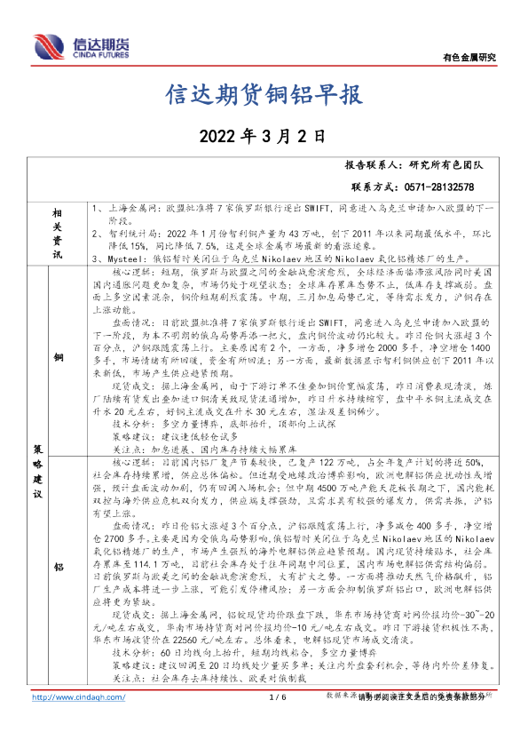 铜铝早报