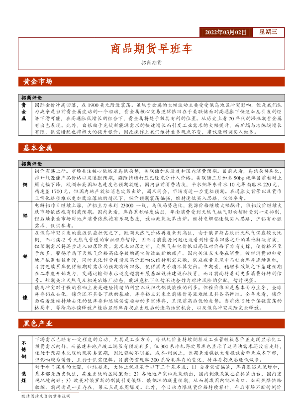 商品期货早班车