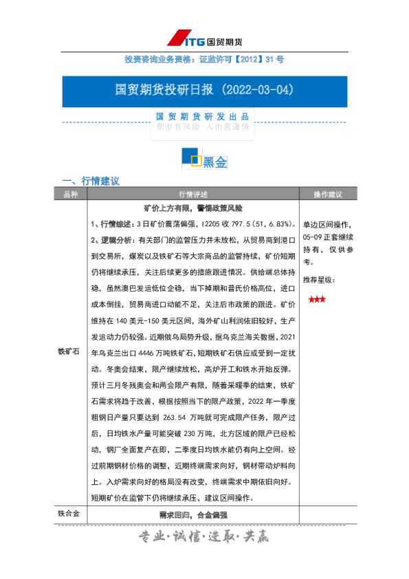 投研日报：黑金