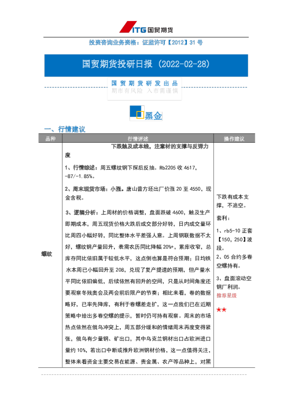 国贸期货投研日报：黑金