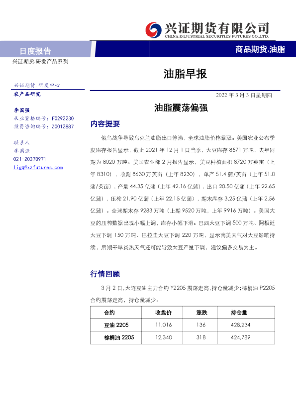 油脂早报：油脂震荡偏强