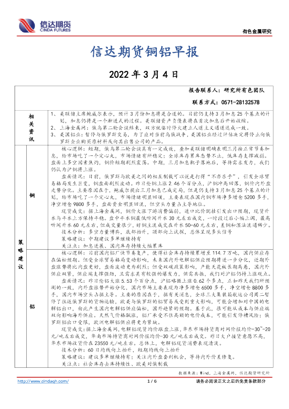 铜铝早报