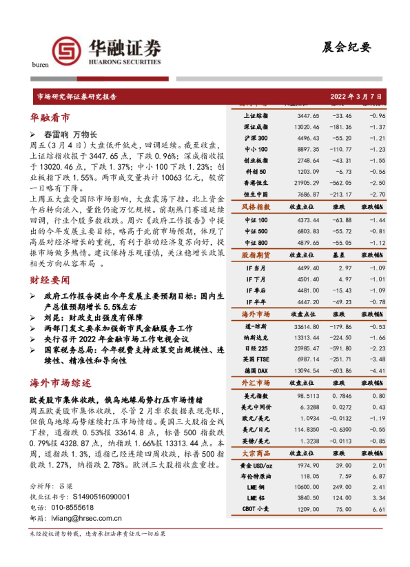 华融证券晨会纪要