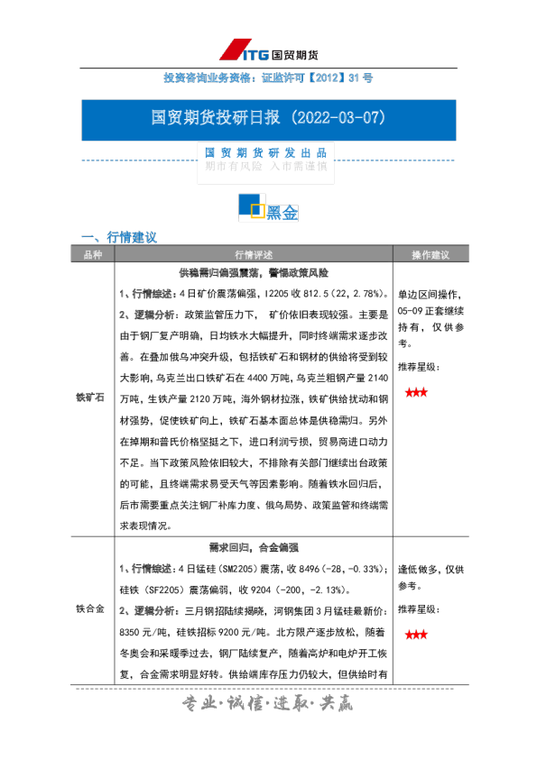 投研日报：黑金