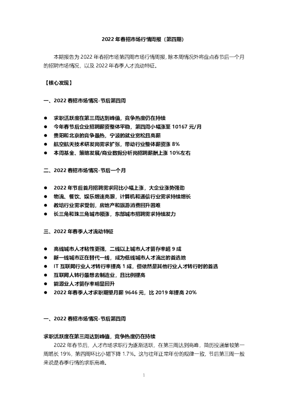 2022年春招市场行情周报（第四期）
