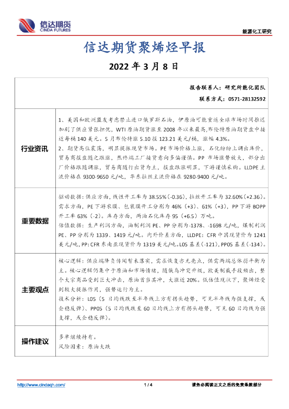 聚烯烃早报
