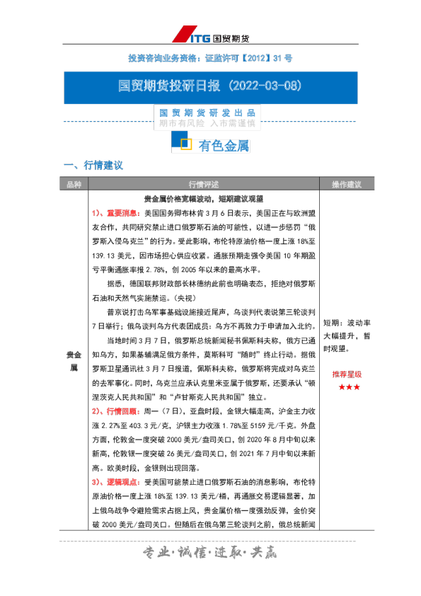 投研日报：有色金属