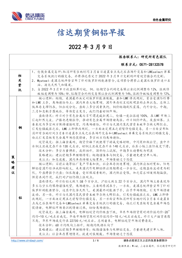 铜铝早报