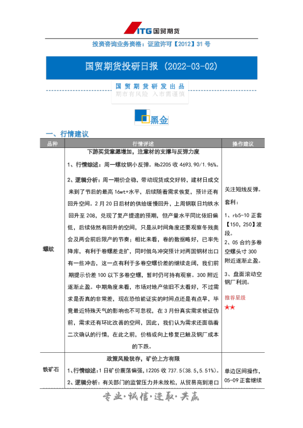 投研日报：黑金