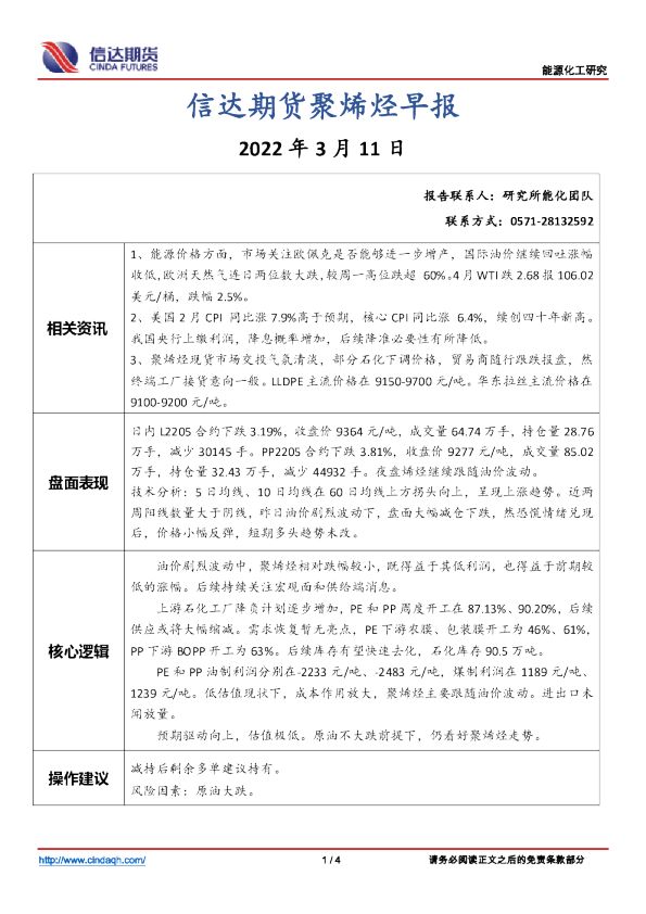 聚烯烃早报