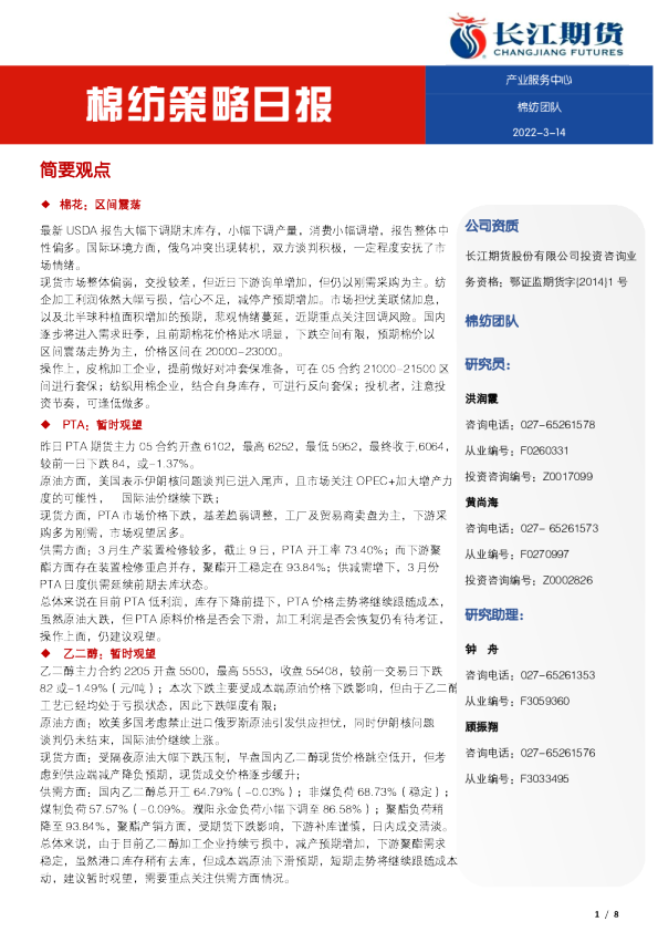 棉纺策略日报