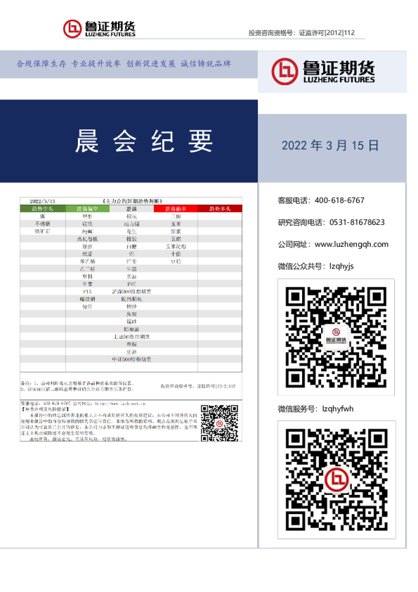 鲁证期货晨会纪要