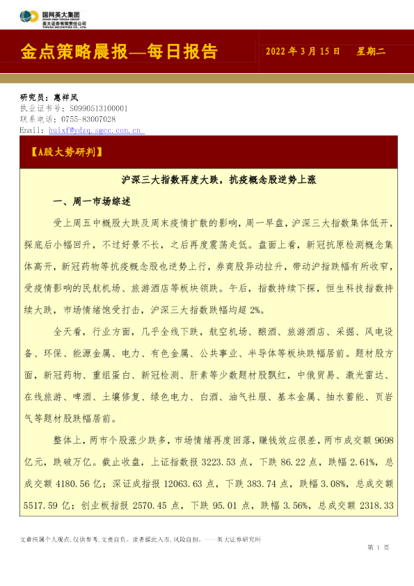 金点策略晨报—每日报告
