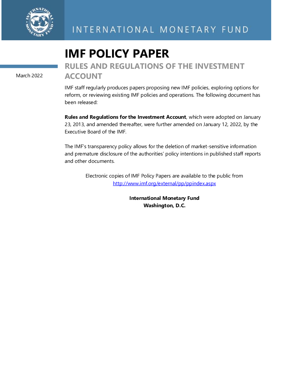 Rules And Regulations Of The Investment Account