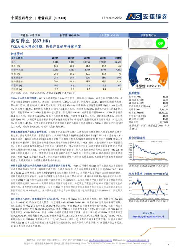 FY21A收入符合预期，医美产品矩阵持续丰富