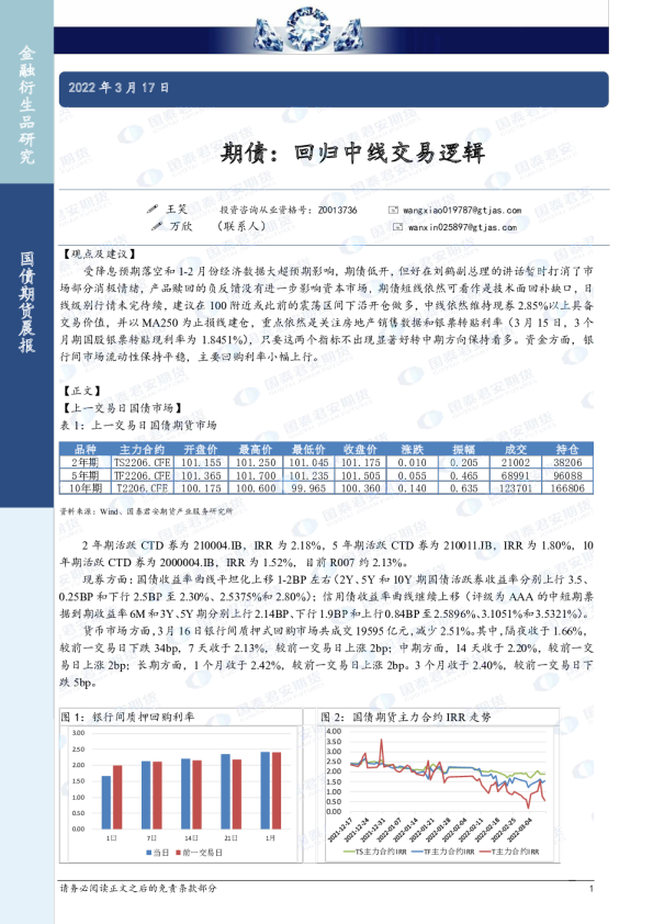 国债期货晨报：期债：回归中线交易逻辑