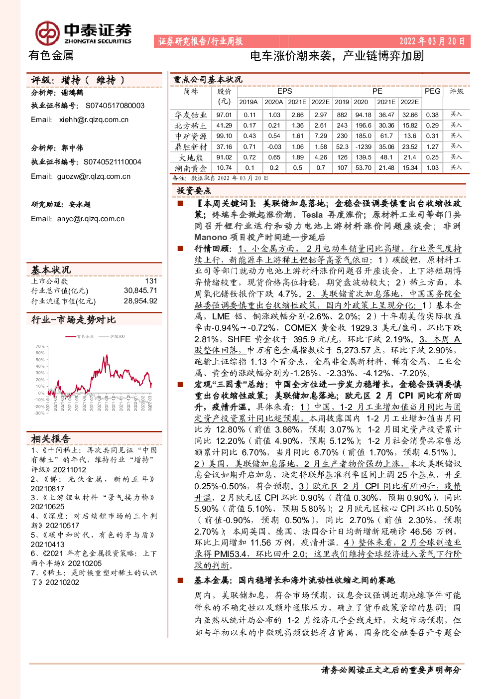 有色金属 2022-03-20 安永超、谢鸿鹤、郭中伟 中泰证券 市***