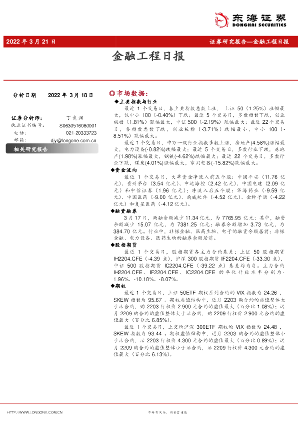 东海证券金融工程日报