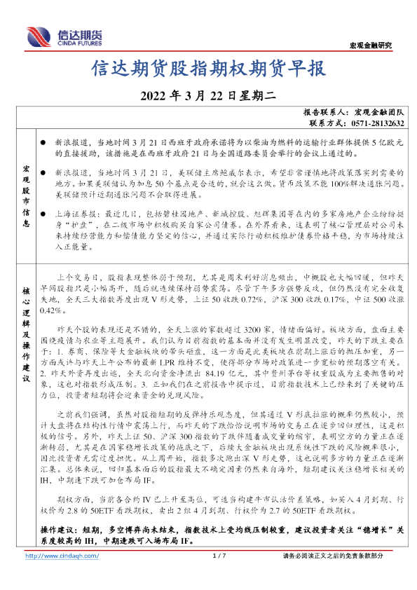 股指期权期货早报