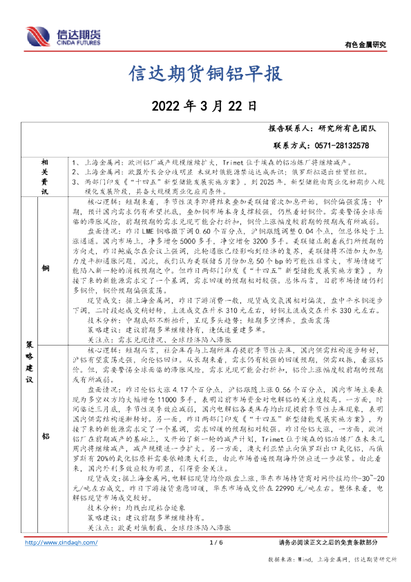铜铝早报
