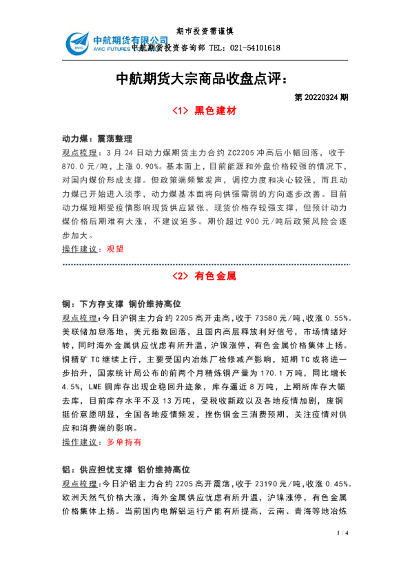 大宗商品收盘点评