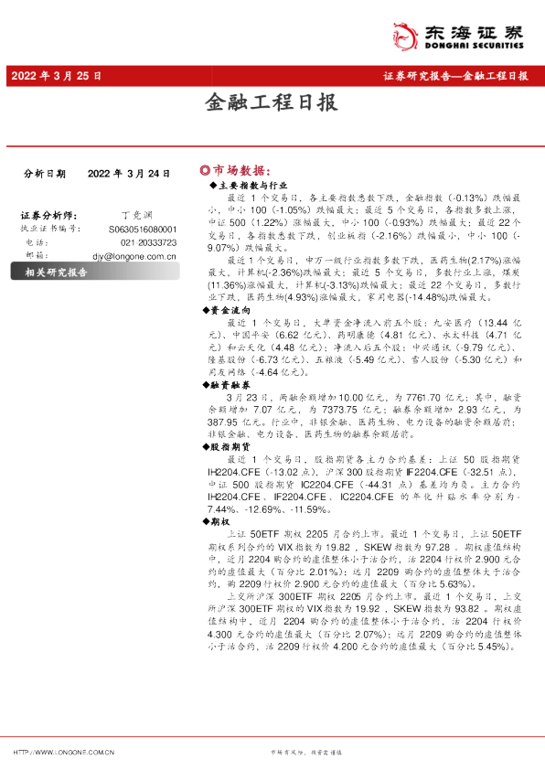 东海证券金融工程日报