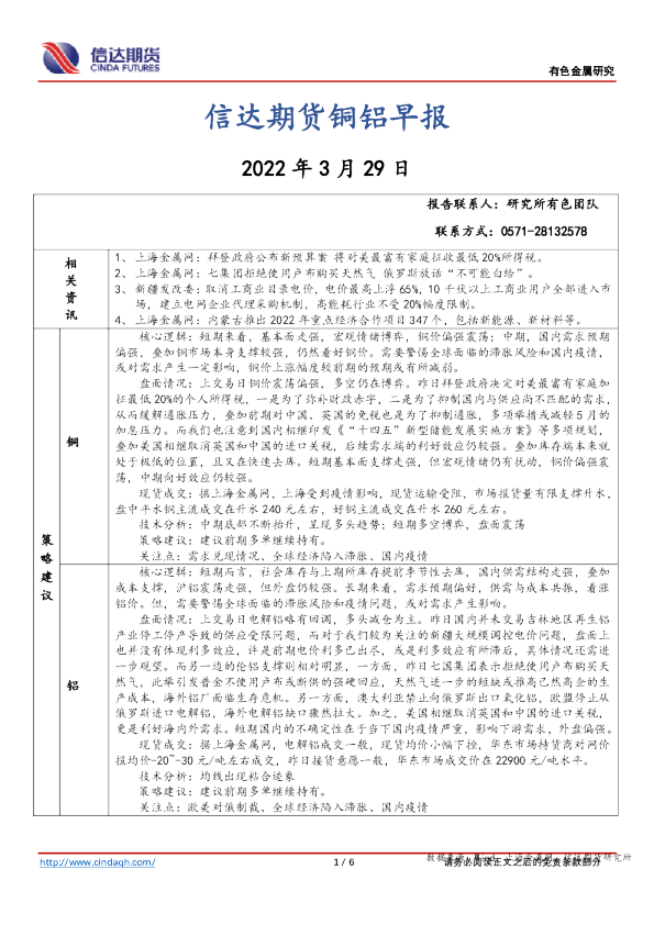 铜铝早报