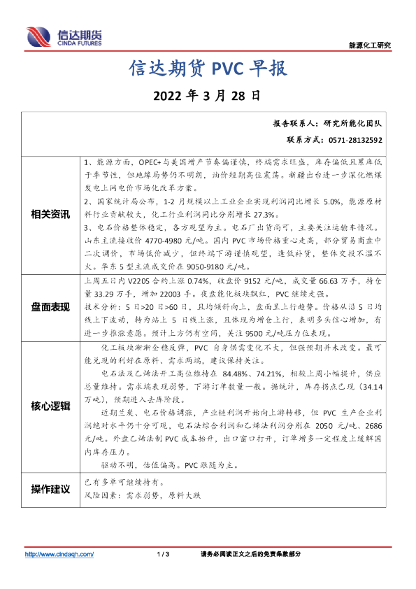 信达期货PVC早报
