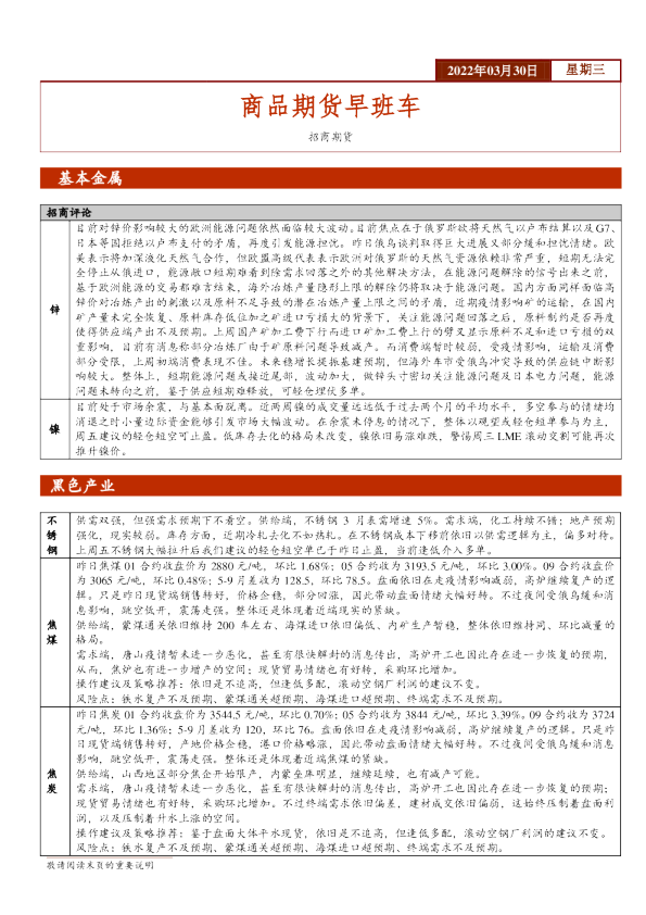 商品期货早班车