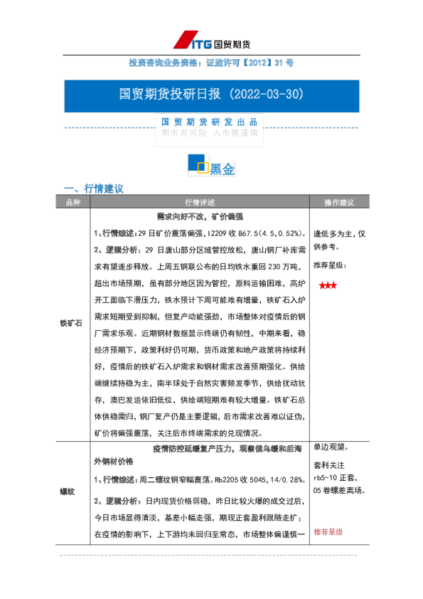 投研日报：黑金