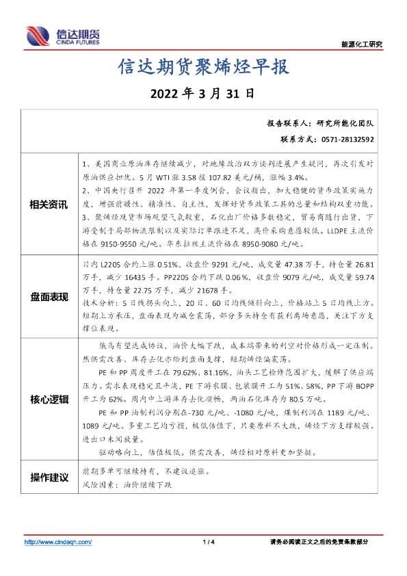 聚烯烃早报