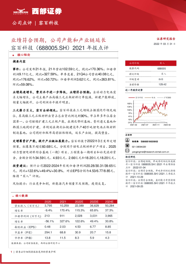 2021年报点评：业绩符合预期，公司产能和产业链延长