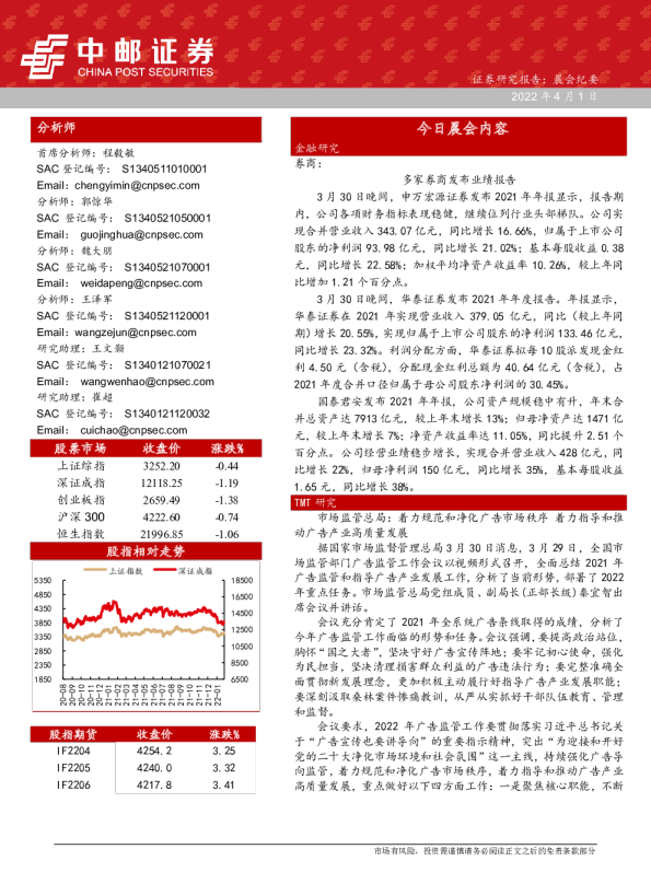 中邮证券晨会纪要